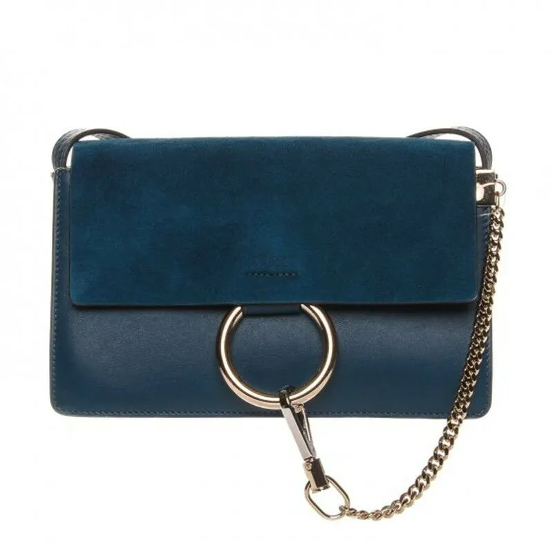 Chloe Faye New Small Majolica Suede Blue Leather Crossbody