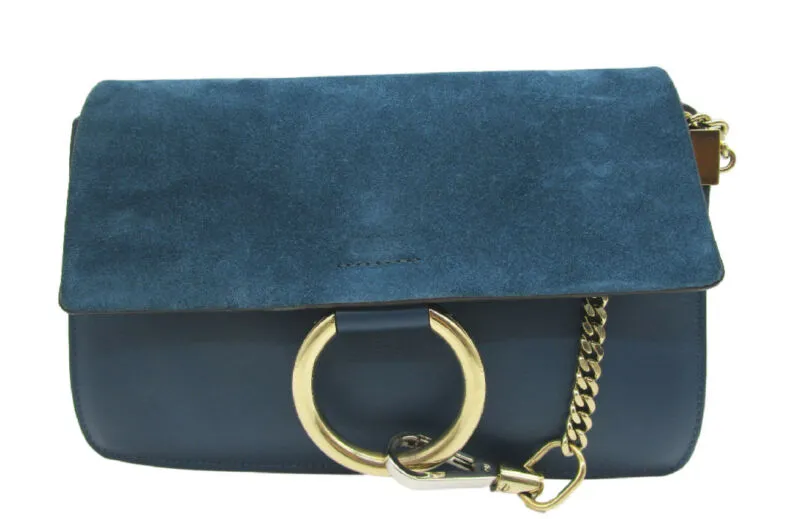 Chloe Faye New Small Majolica Suede Blue Leather Crossbody