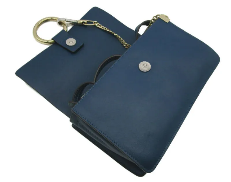 Chloe Faye New Small Majolica Suede Blue Leather Crossbody