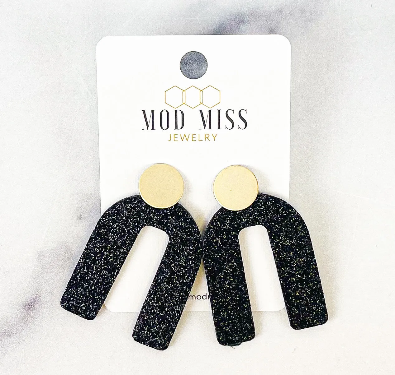 Cork Leather Arch Earring Fine Glitter Black