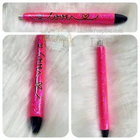 Custom Handmade Hot Pink Glitter Pen