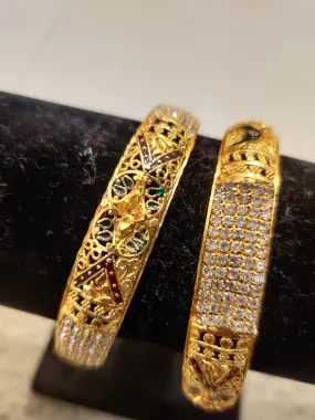 Dazzling Gold Plated White Stone Designer Bangles Set For Women