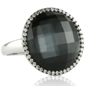 Doves Haute Hematite & Diamond Round Halo Black Rhodium Ring