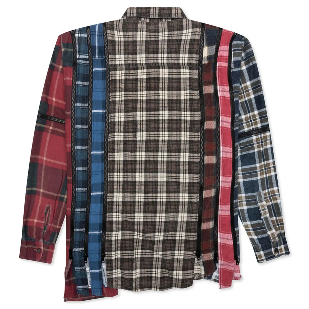 Flannel Shirt 7 Cuts Zipped Wide Shirt - Assorted