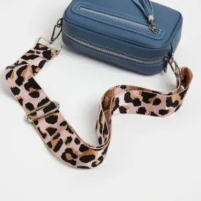 Florence Crossbody Bag in Denim Blue with Light Pink Leopard Strap