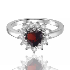 Garnet Halo Heart Ring