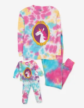 Girl and Doll Matching Tie Dye Unicorn Pajamas