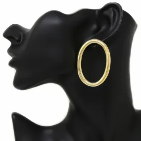 Goddess Gold Oval Dangling Hoop Earrings