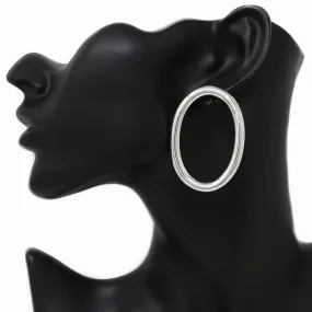 Goddess Silver Oval Dangling Hoop Earrings