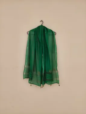 Handwoven Chanderi Zardozi Stole Lush Green