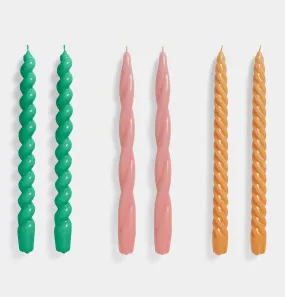 HAY Set of 6 Long Candles – Green, Dark Rose, Tangerine