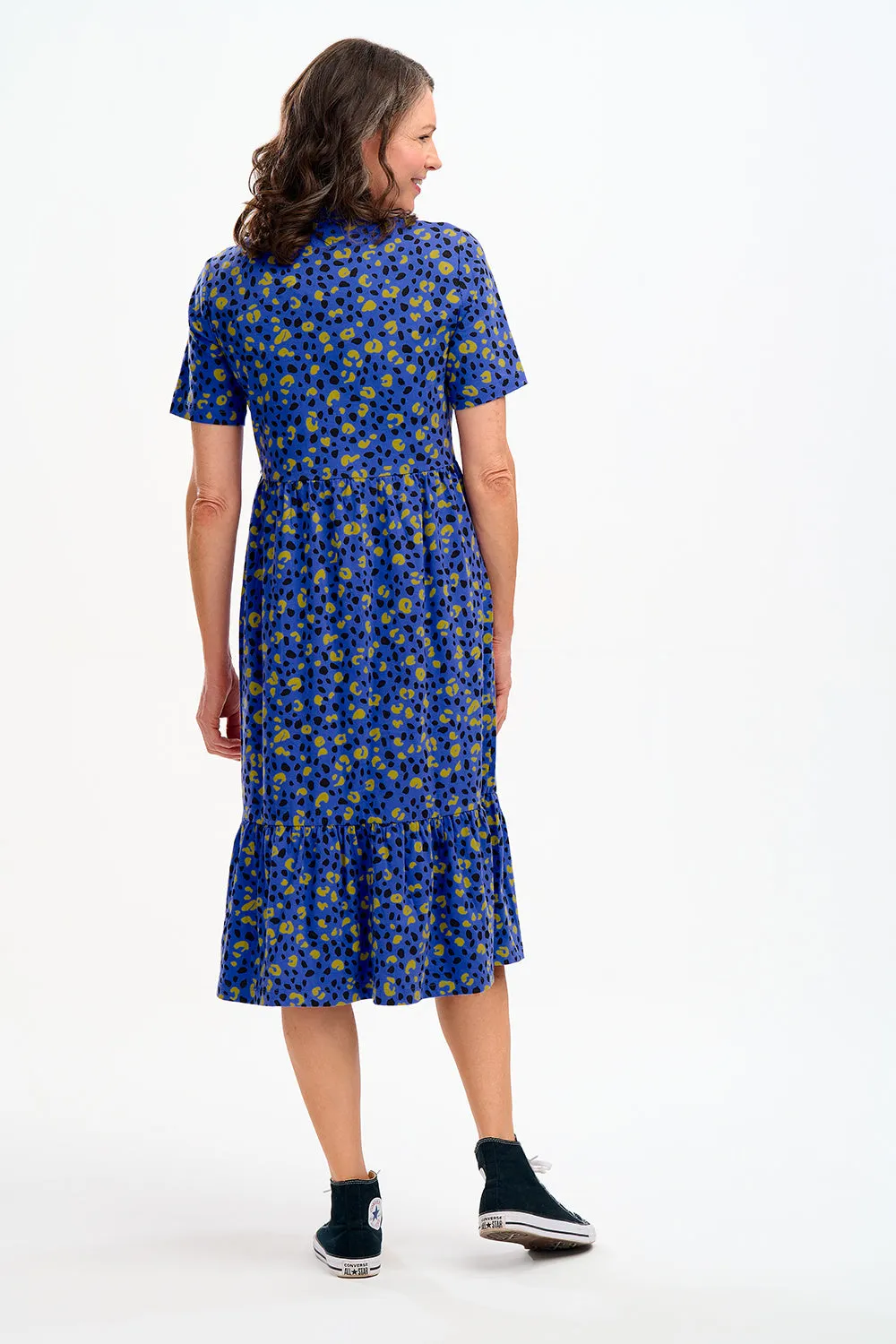 Heather Jersey Midi Smock Dress - Blue, Painted Leopard