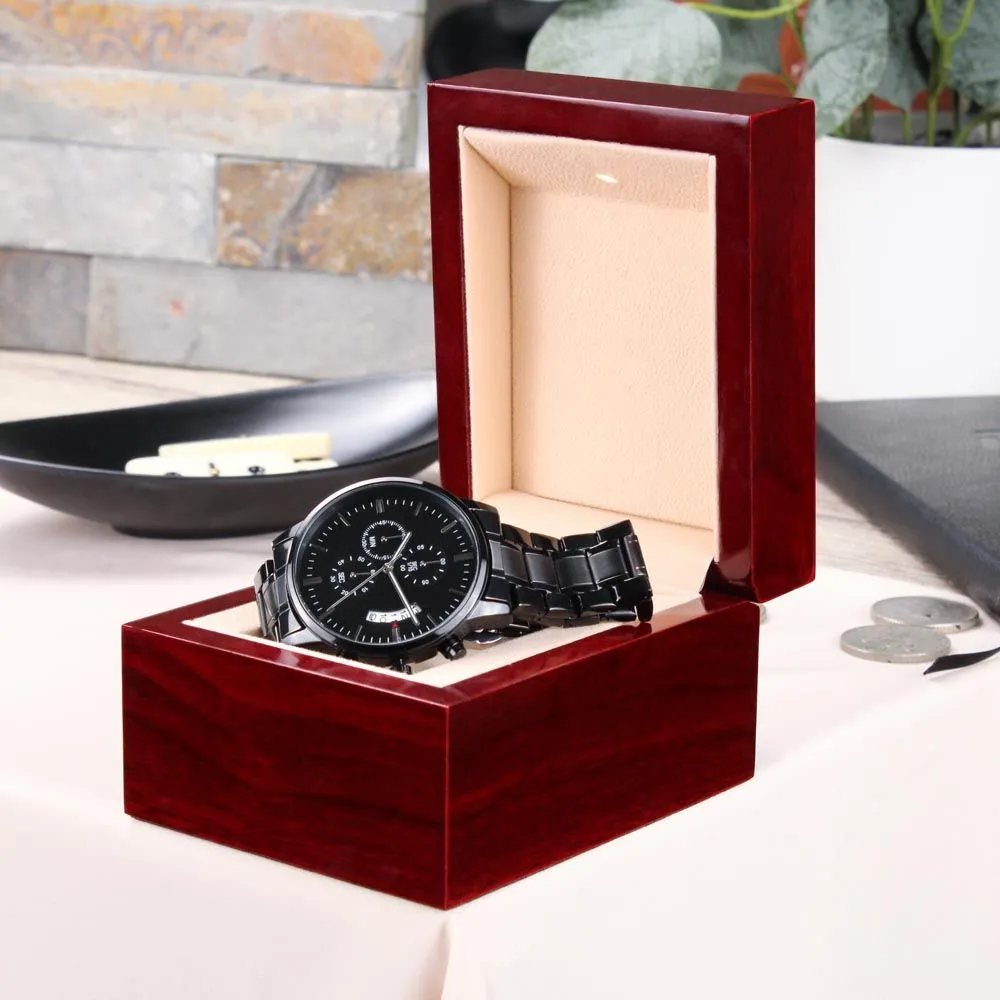 I Hooked The Best Dad Gift For Father Engraved Black Chronograph Watch