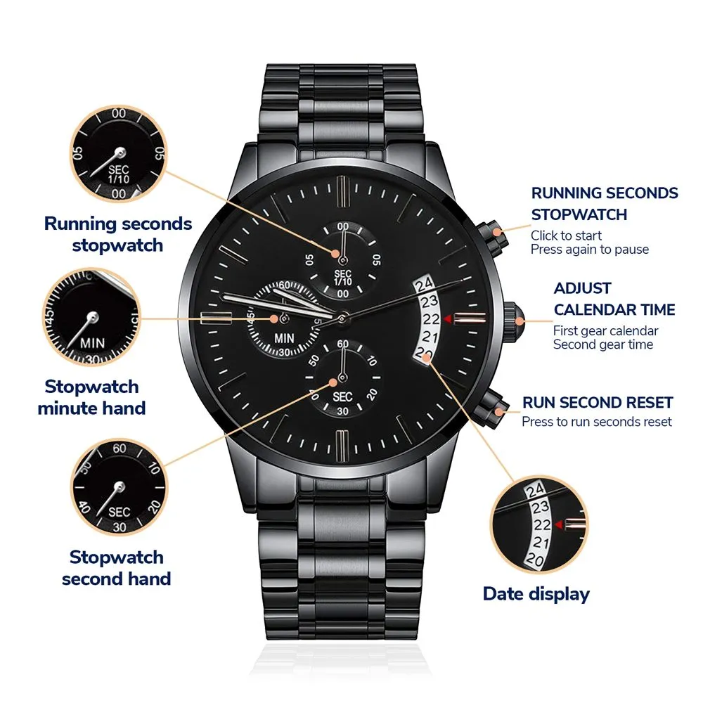 I Hooked The Best Dad Gift For Father Engraved Black Chronograph Watch