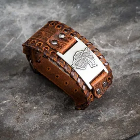 Leather Buckle Arm Cuff With Fenrir Design