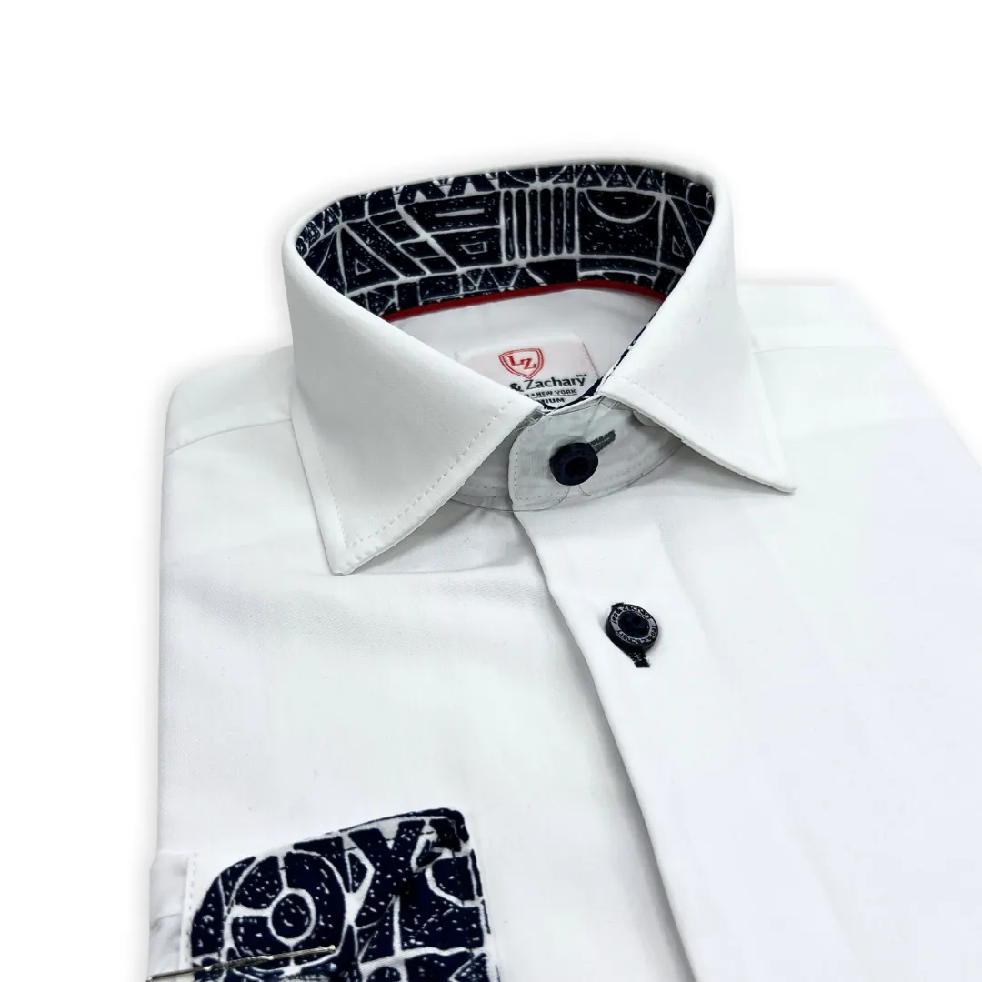 Leo & Zachary Boys White/Navy Non-Iron Dress Shirt_P5521