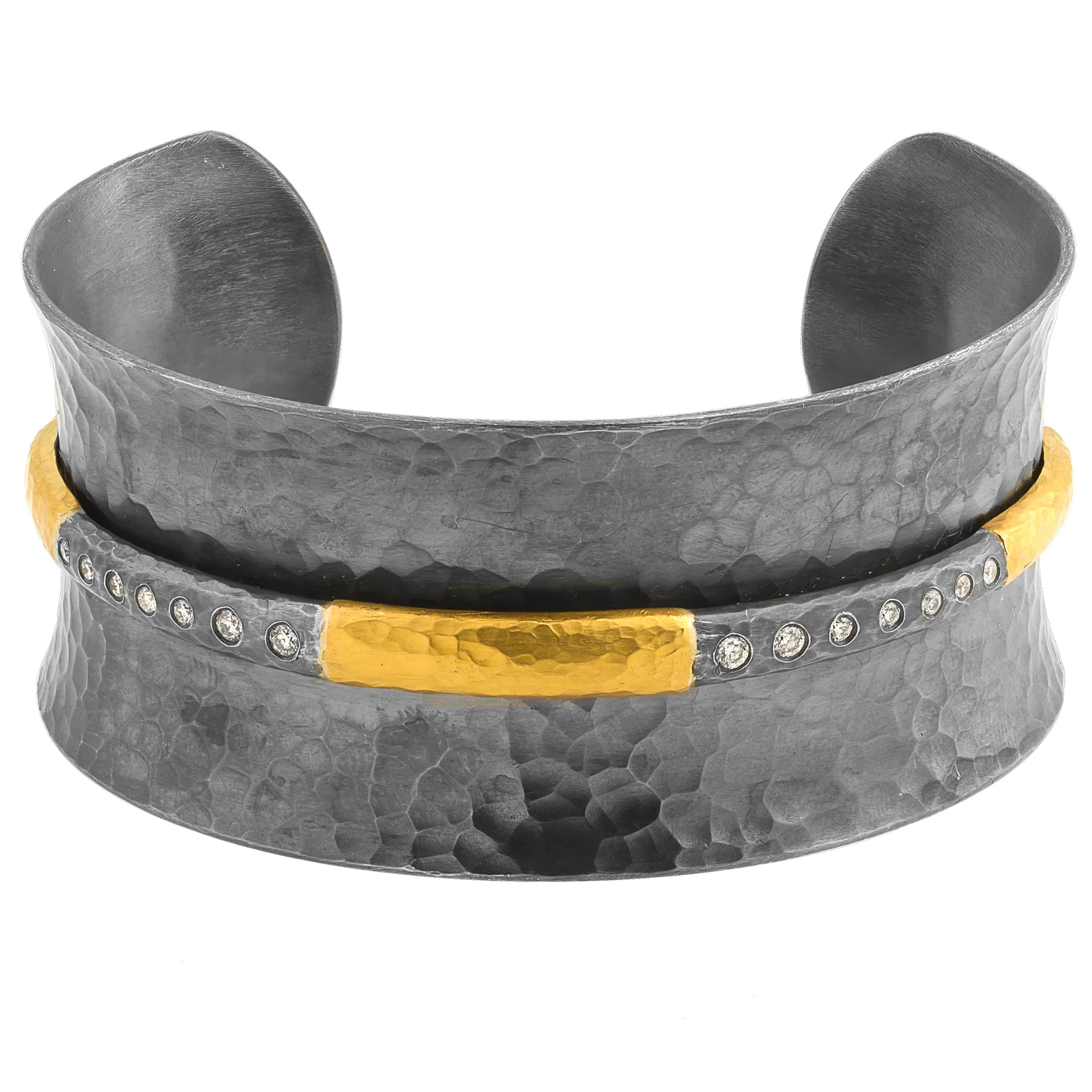 Lika Behar Ancora Open Cuff Bracelet Oxidized Silver & 24K Gold with Diamonds