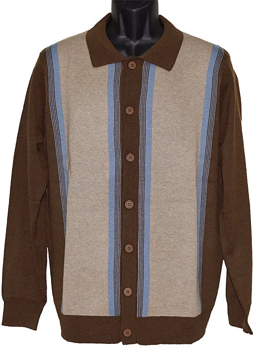 Men's Cigar Sweater | Spread Collar Button Closure | Brown