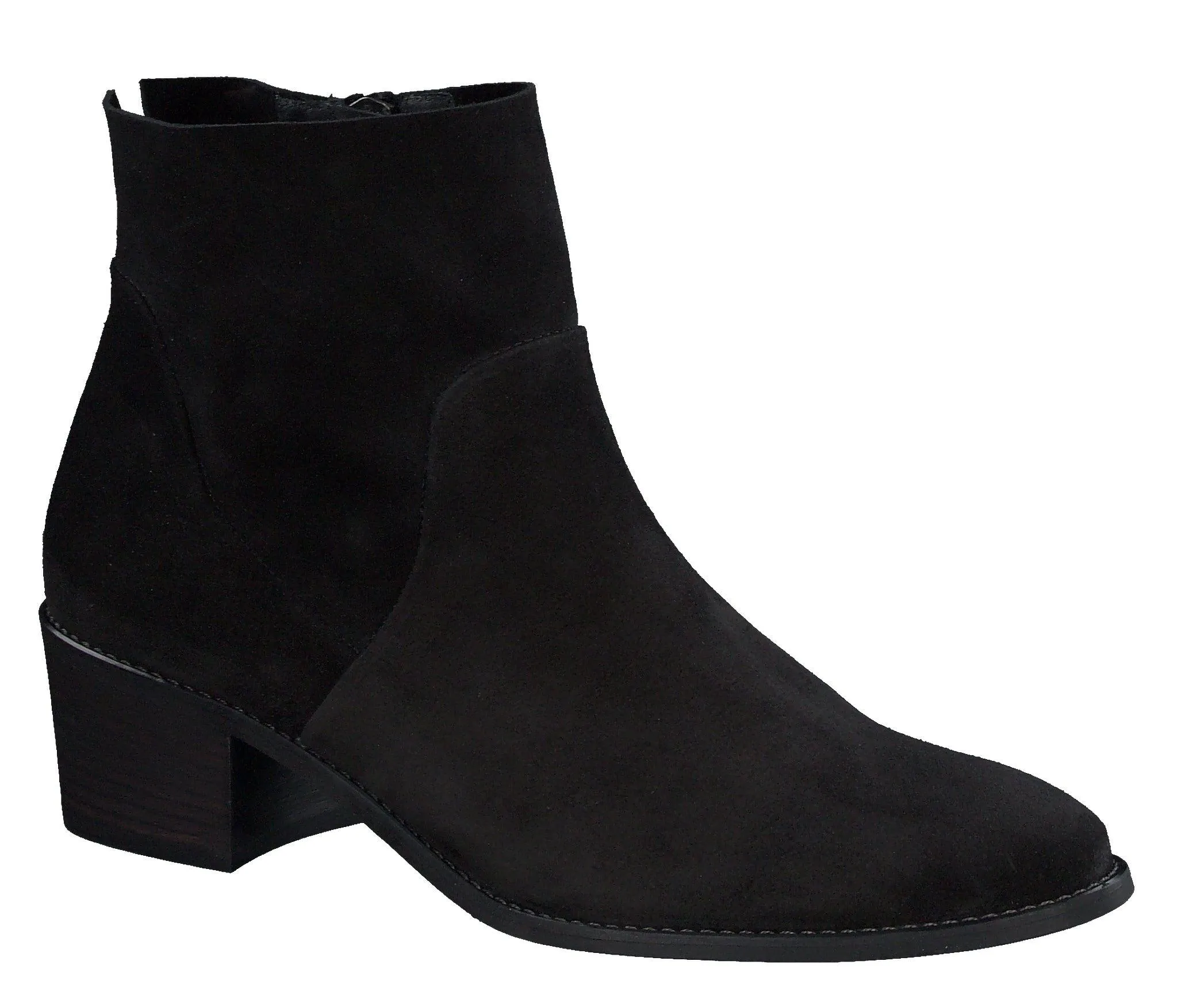 PAUL GREEN Black Suede  Ankle Boot with Block Heel 9025