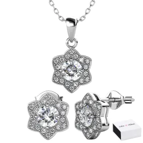 Poppy 18k White Gold Plated Swarovski Pendant Necklace & Stud Earrings Set