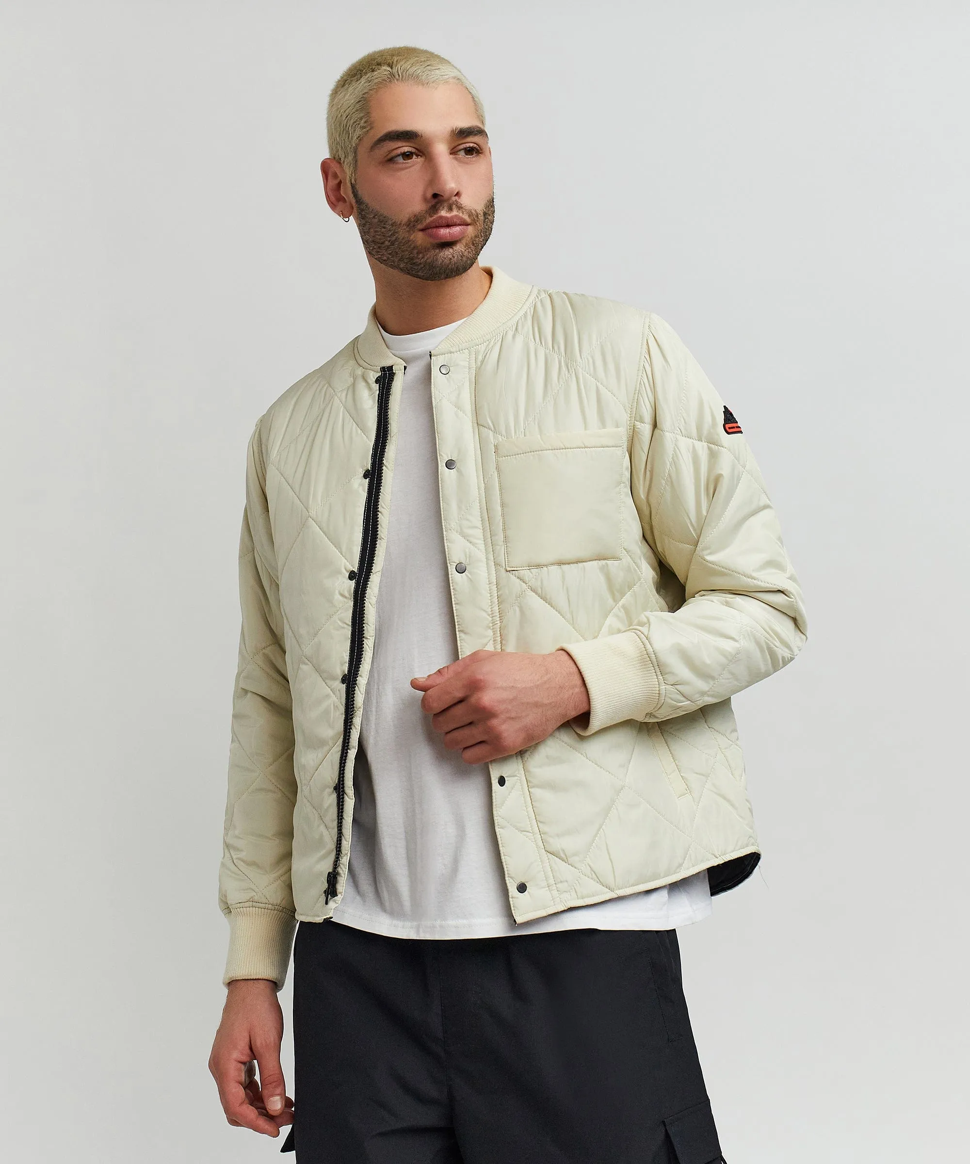 Quilted Shirt Jacket With Lining - Oatmeal