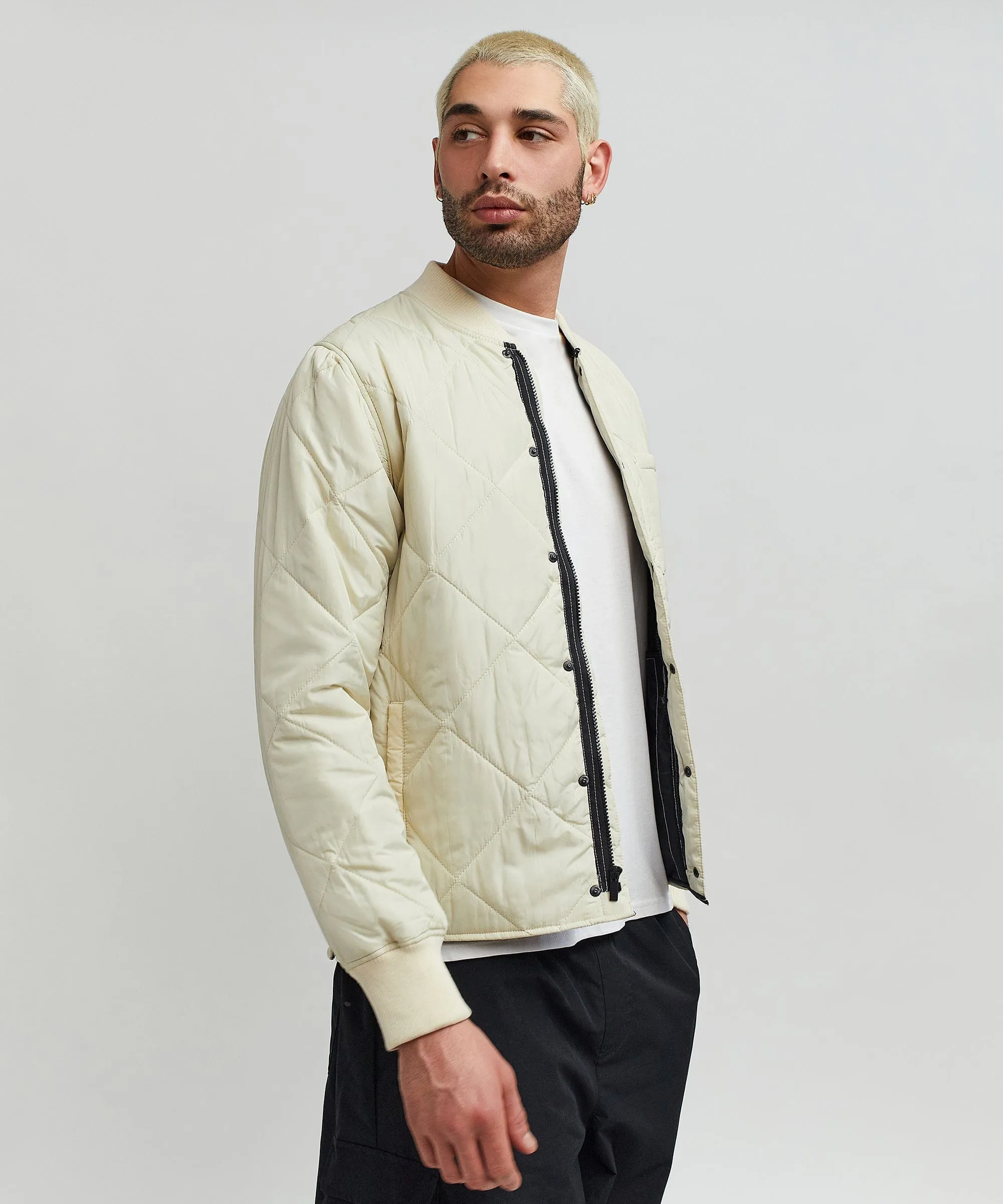 Quilted Shirt Jacket With Lining - Oatmeal