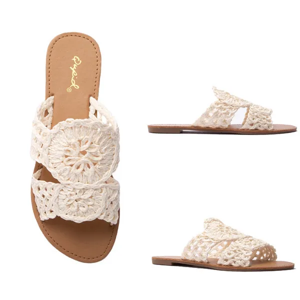 QUPID Athena Raffia Sandal Slides