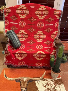 Red WESTERN Aztec Woven TAPESTRY blanket