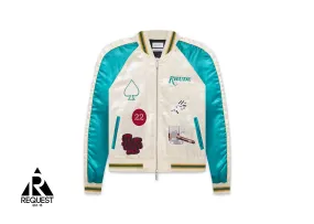 Rhude Smoking Satin Bomber Jacket Off-White/Turquoise