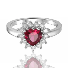 Ruby Halo Heart Ring