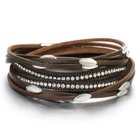 'Tahnee' Charms & Crystals Wrap Bracelet - brown