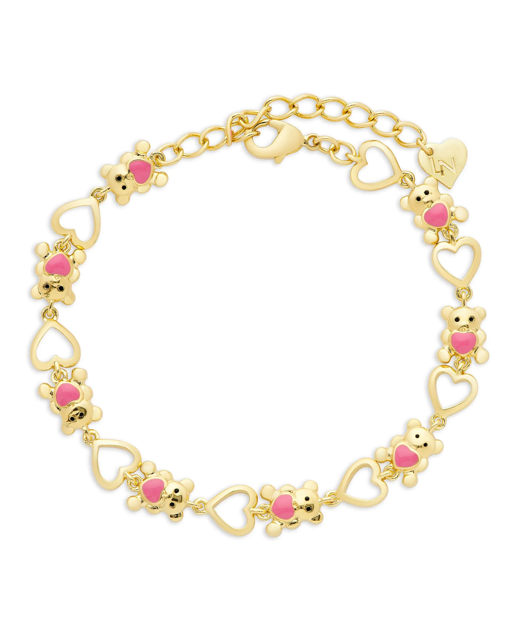 Teddy Bear and Hearts Link Bracelet