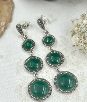 The Silver Marcasite Earrings (Green)