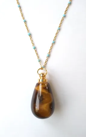 Tiger's Eye Teardrop Essential Oil Bottle Pendant Gold