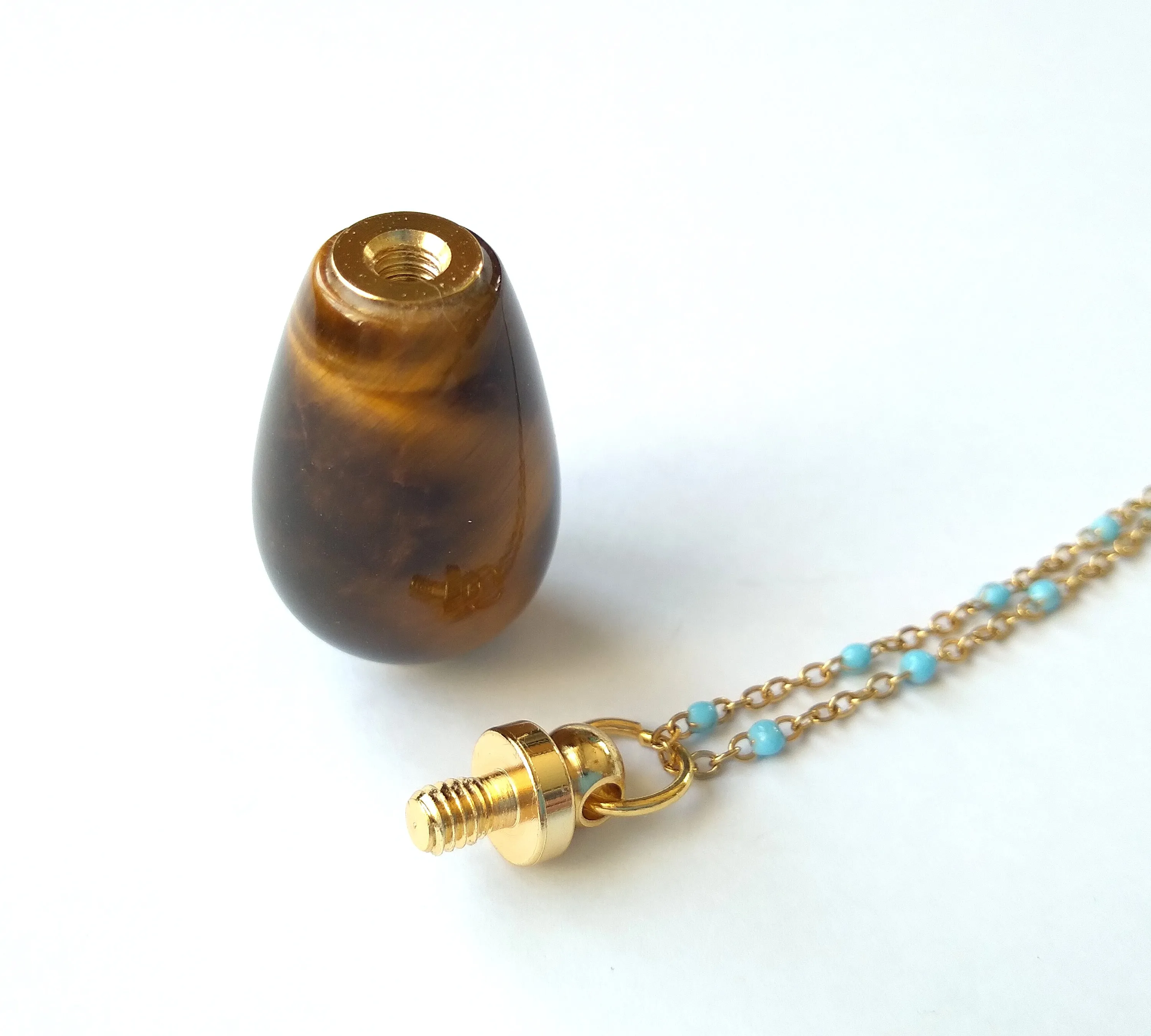 Tiger's Eye Teardrop Essential Oil Bottle Pendant Gold