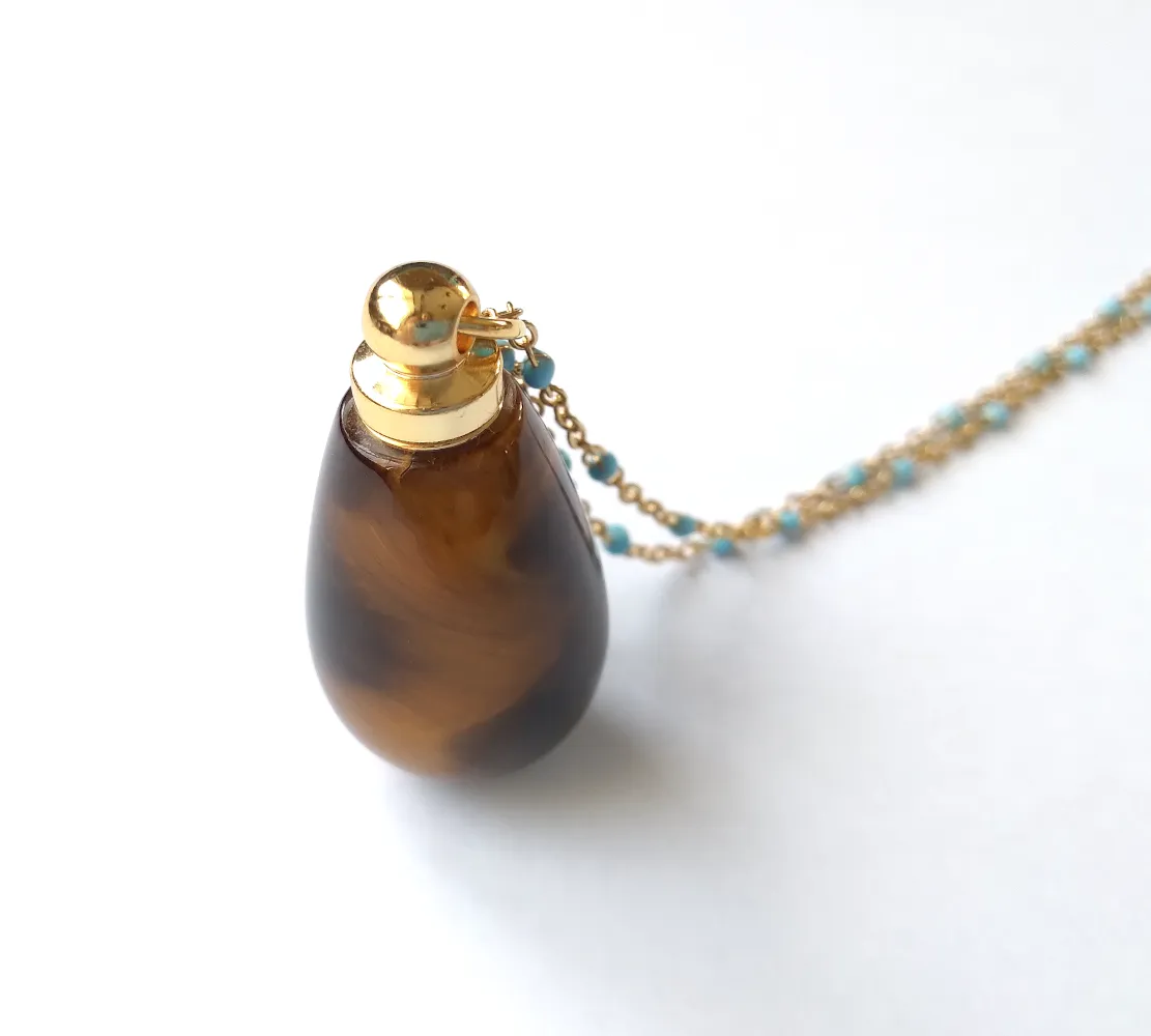 Tiger's Eye Teardrop Essential Oil Bottle Pendant Gold