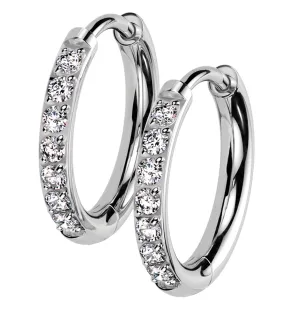 Titanium Clear CZ Hinged Hoop Huggie Earrings