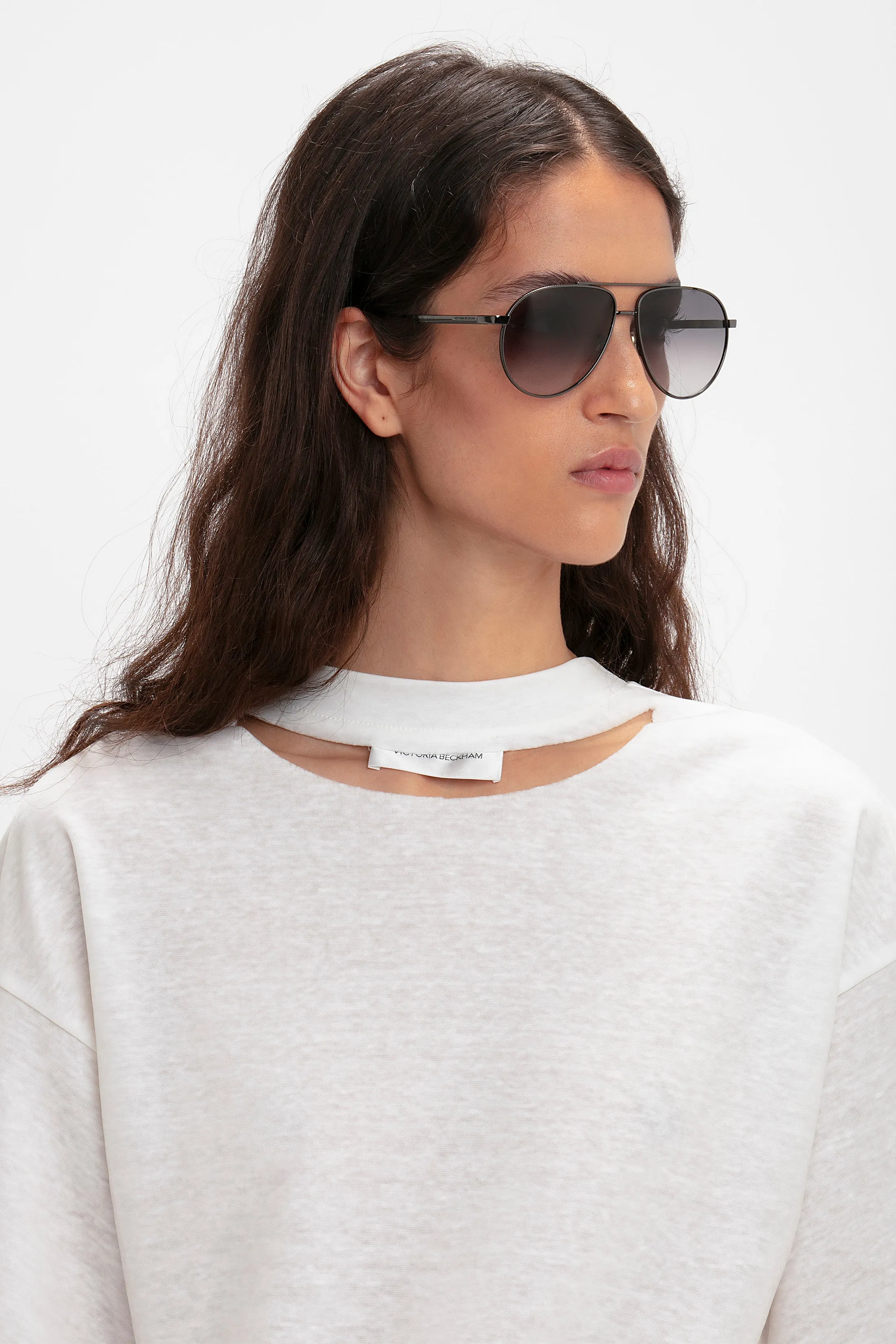 V Metal Pilot Sunglasses In Grey Gradient