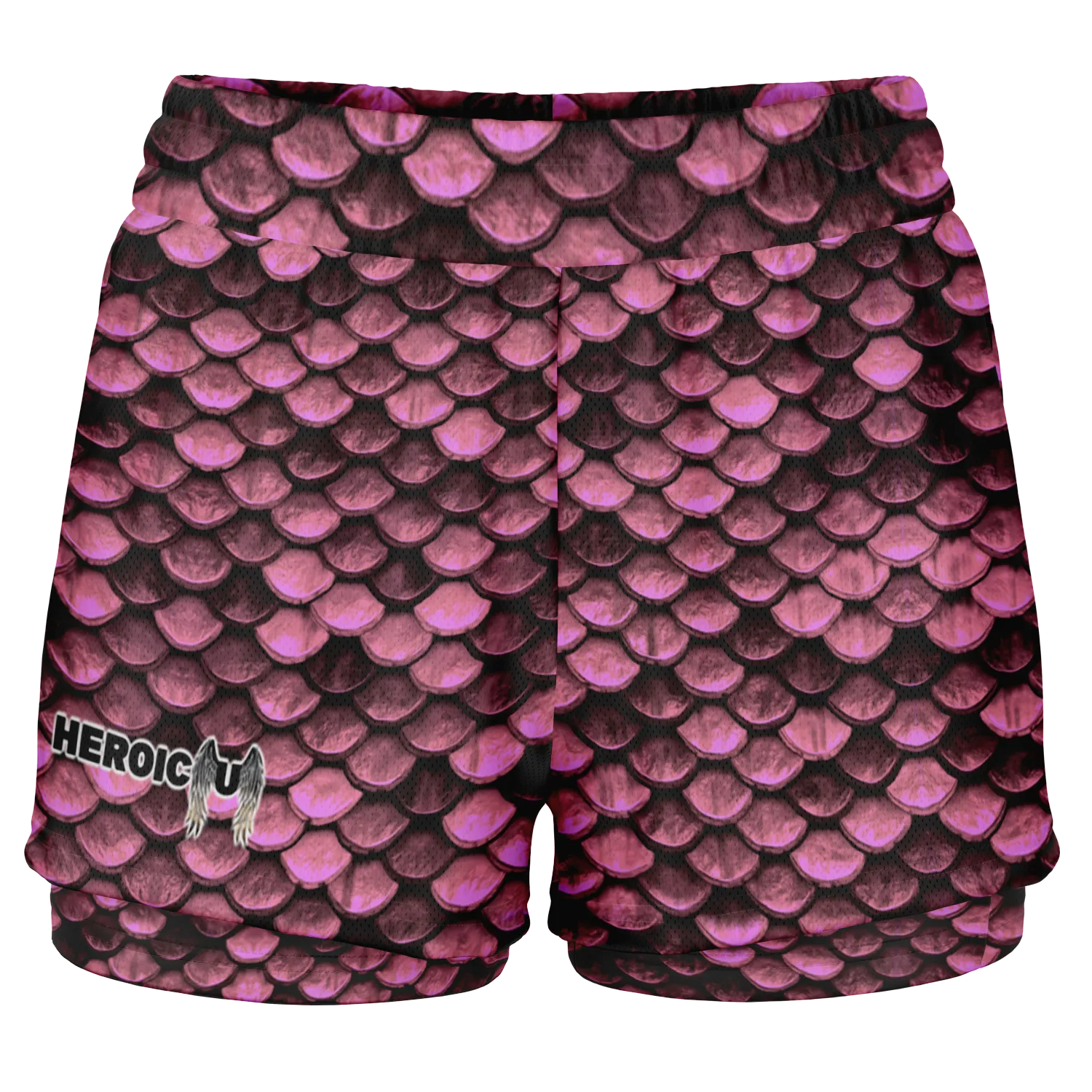 Women's 2-in-1 Shorts - Pink Dragon Skin Pattern for 2023