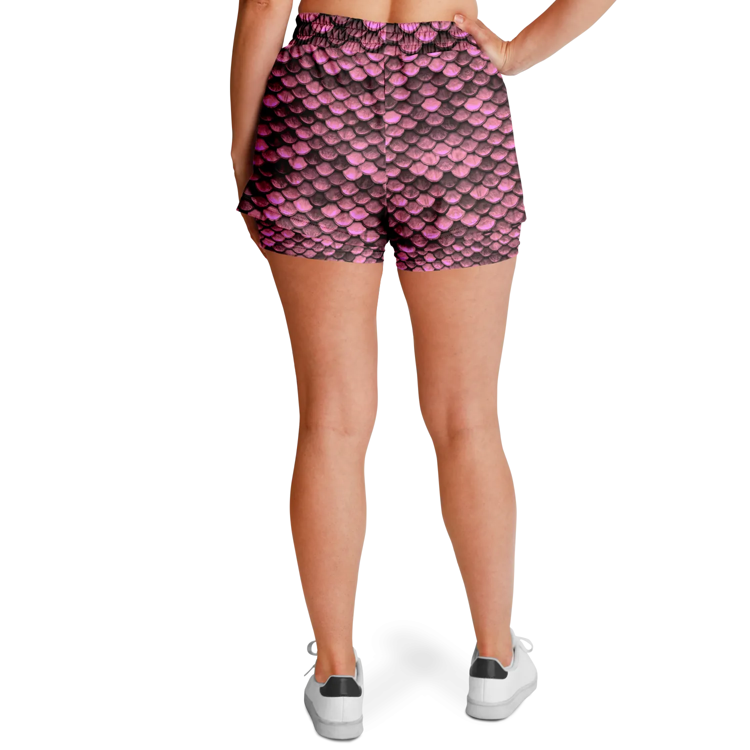 Women's 2-in-1 Shorts - Pink Dragon Skin Pattern for 2023