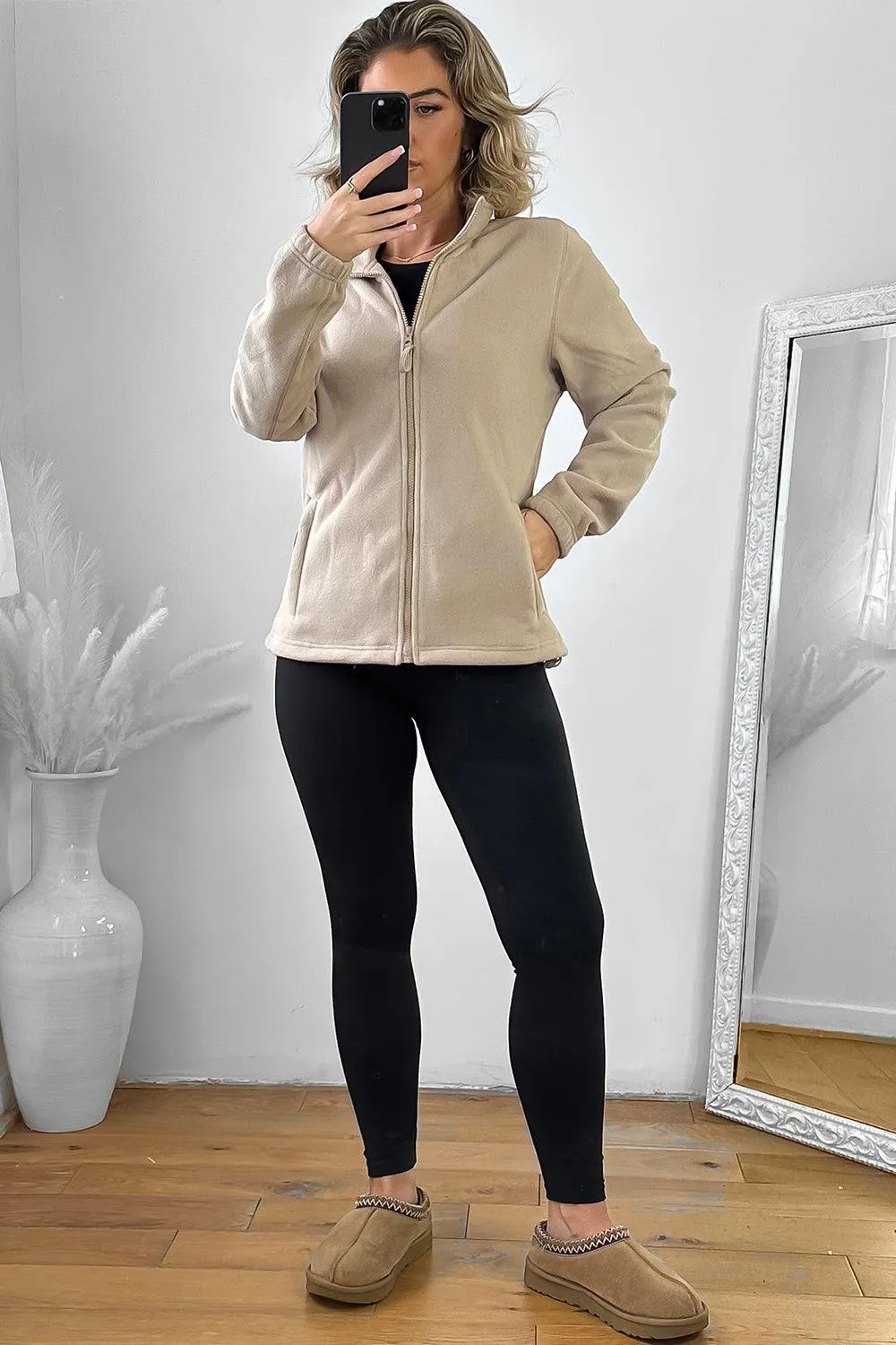 Zipped Front High Neck Fleece Jacket